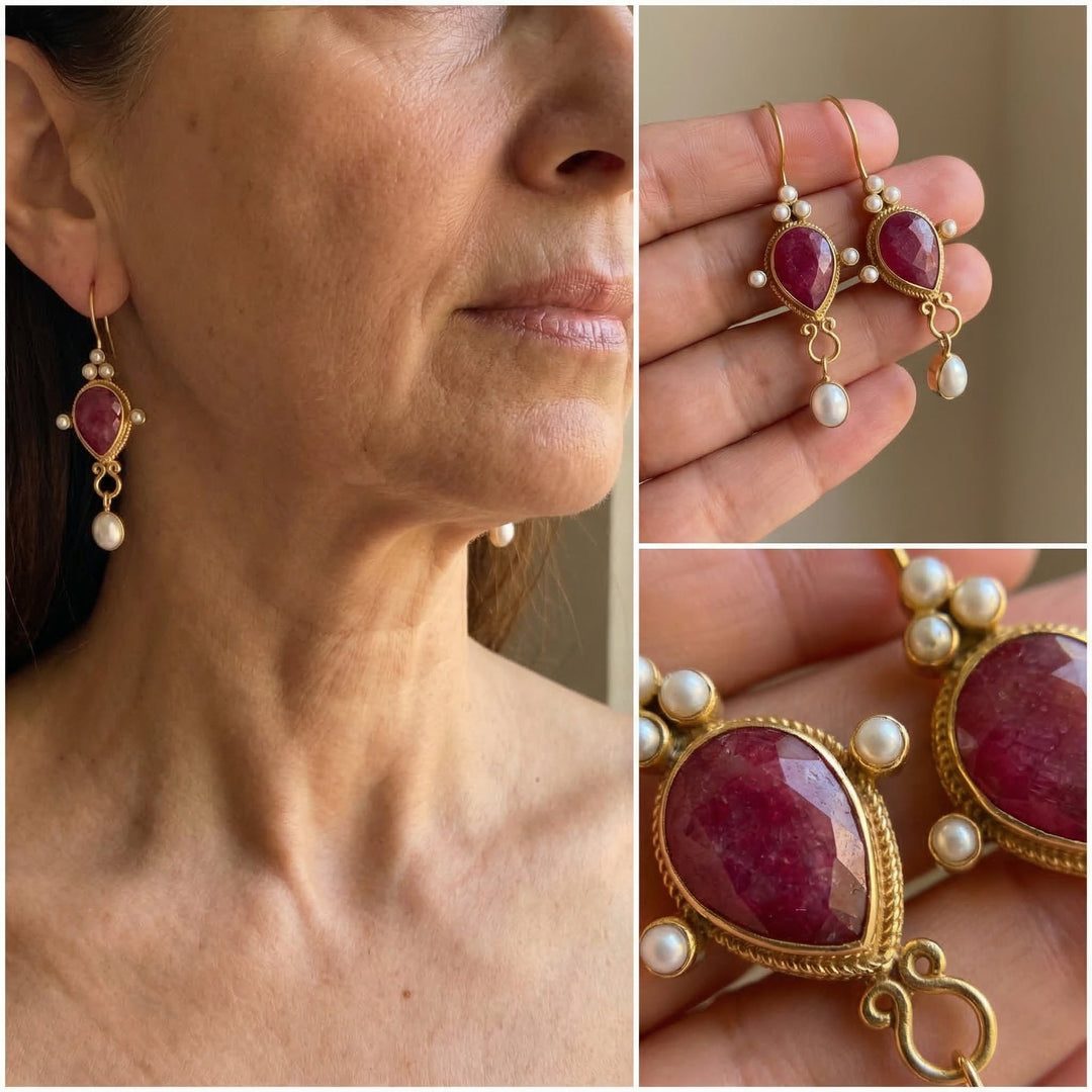 Vintage Ruby Pearl Earrings