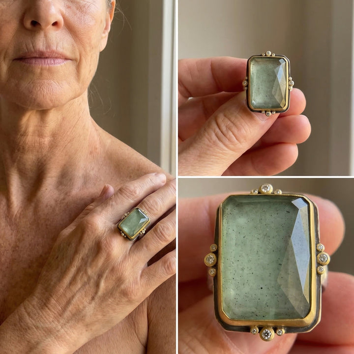 French Retro Square Crystal Ring